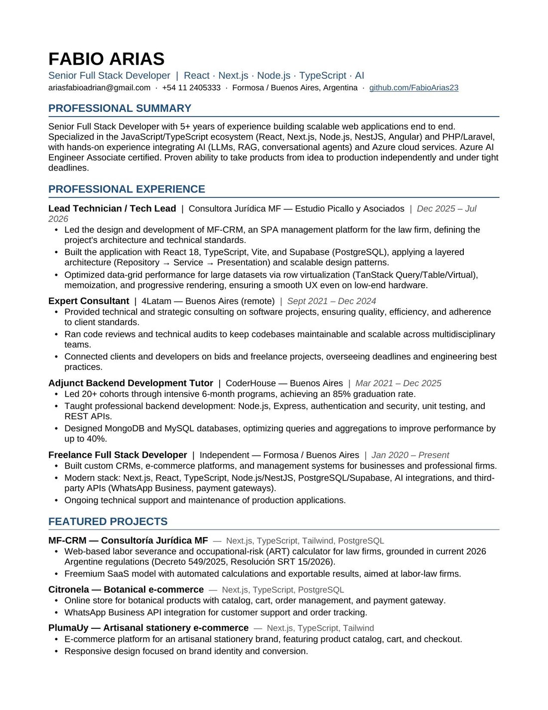 English Resume Page 1