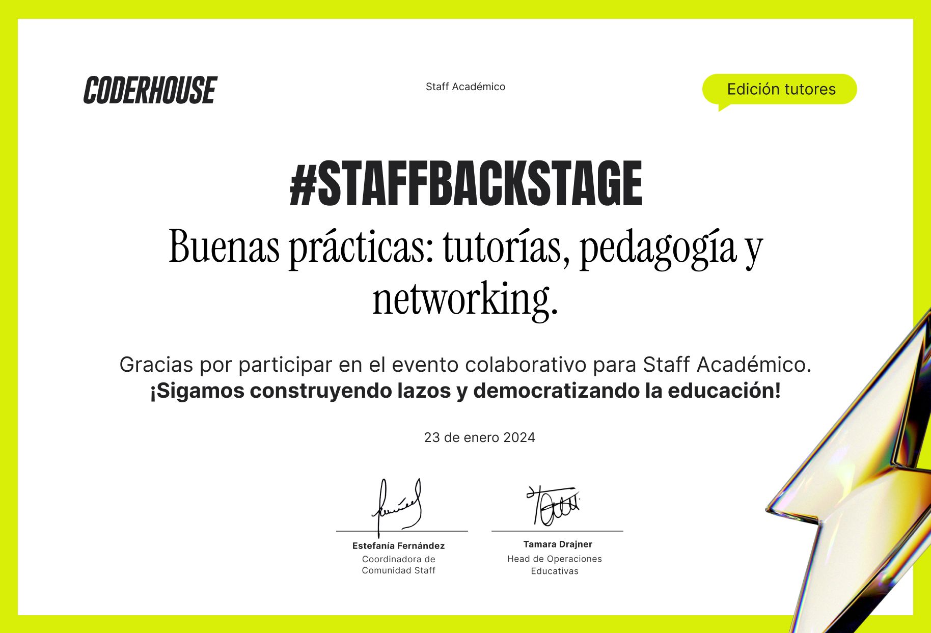 Reconocimiento Staff Backstage